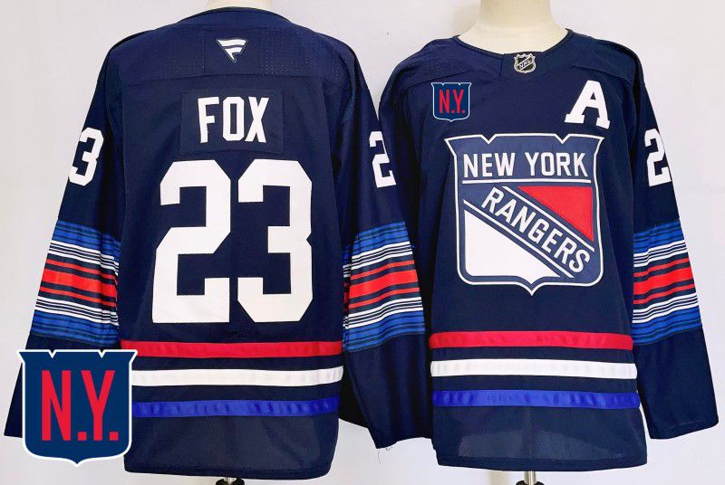 Men New York Rangers 23 Fox Blue Fanatics 2025 NHL Jersey style 1